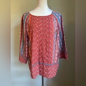 J. Jill rust Blue floral Patterned Blouse small petite boho indie cottage core‎